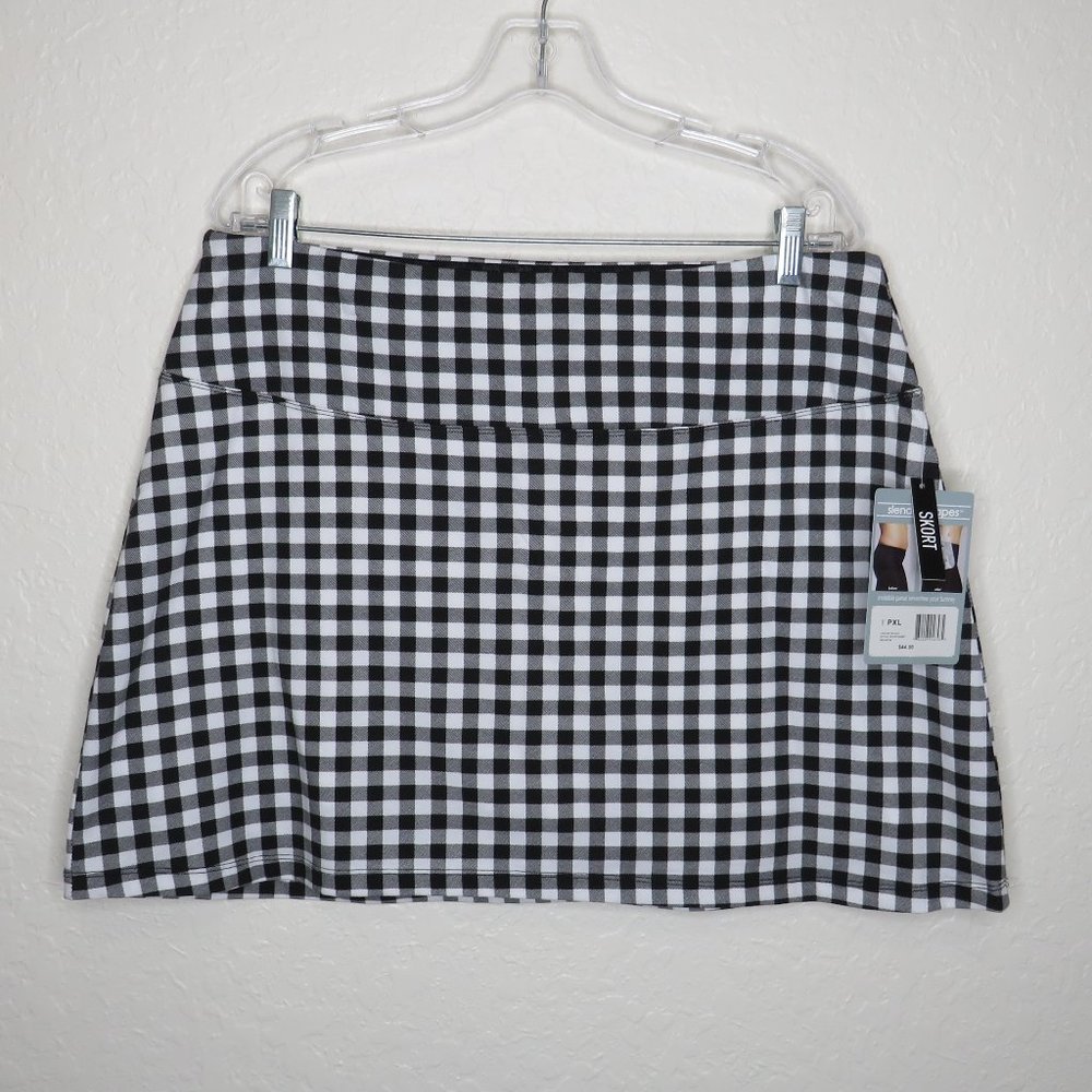 Slender Shapes* Women's Slim‎ & Smooth Tummy Checkered Design Skort~ Size PXL
